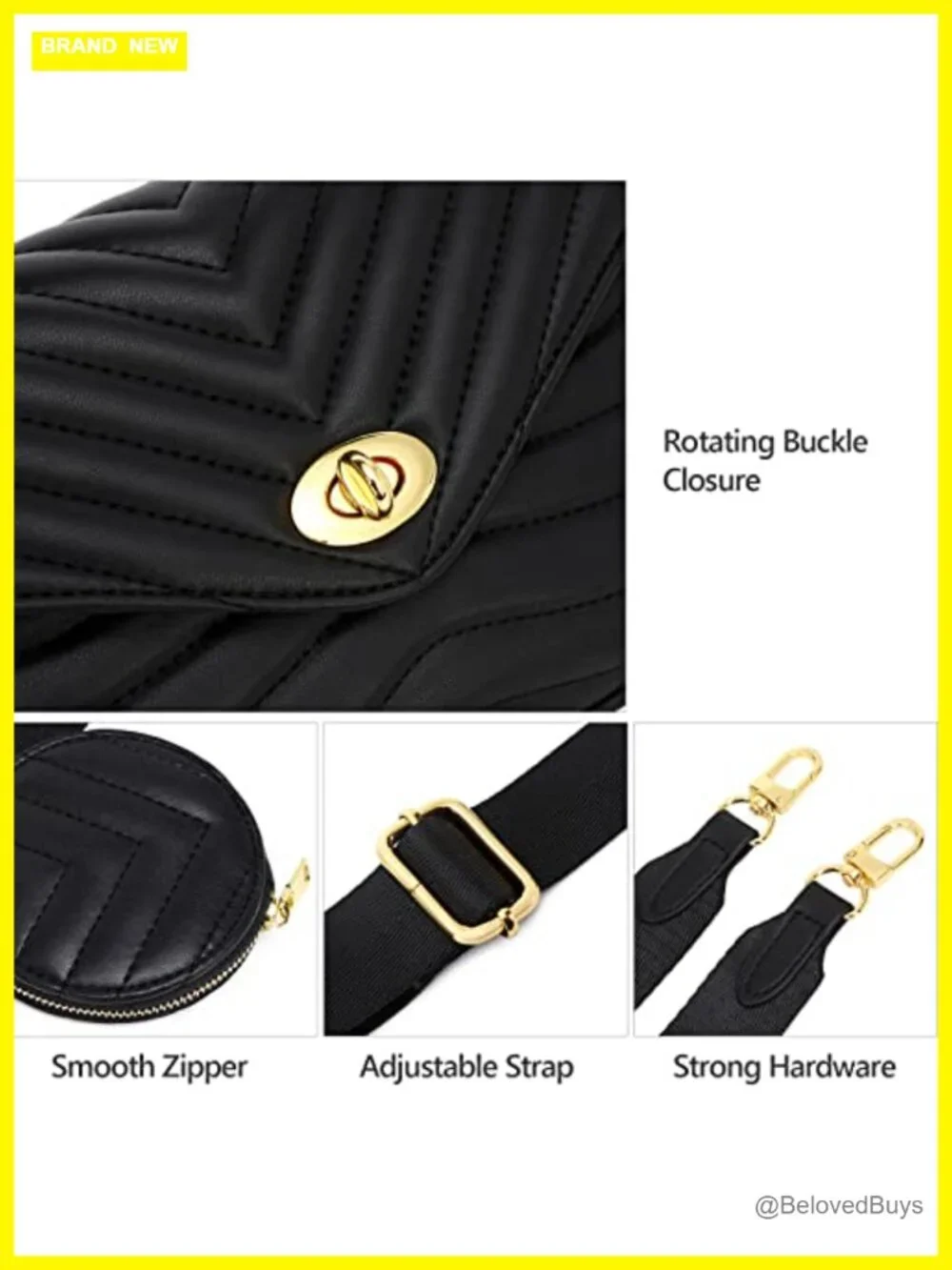 Quilted Faux Leather Crossbody Bag with Chain Strap, 3-Piece Purse Set with